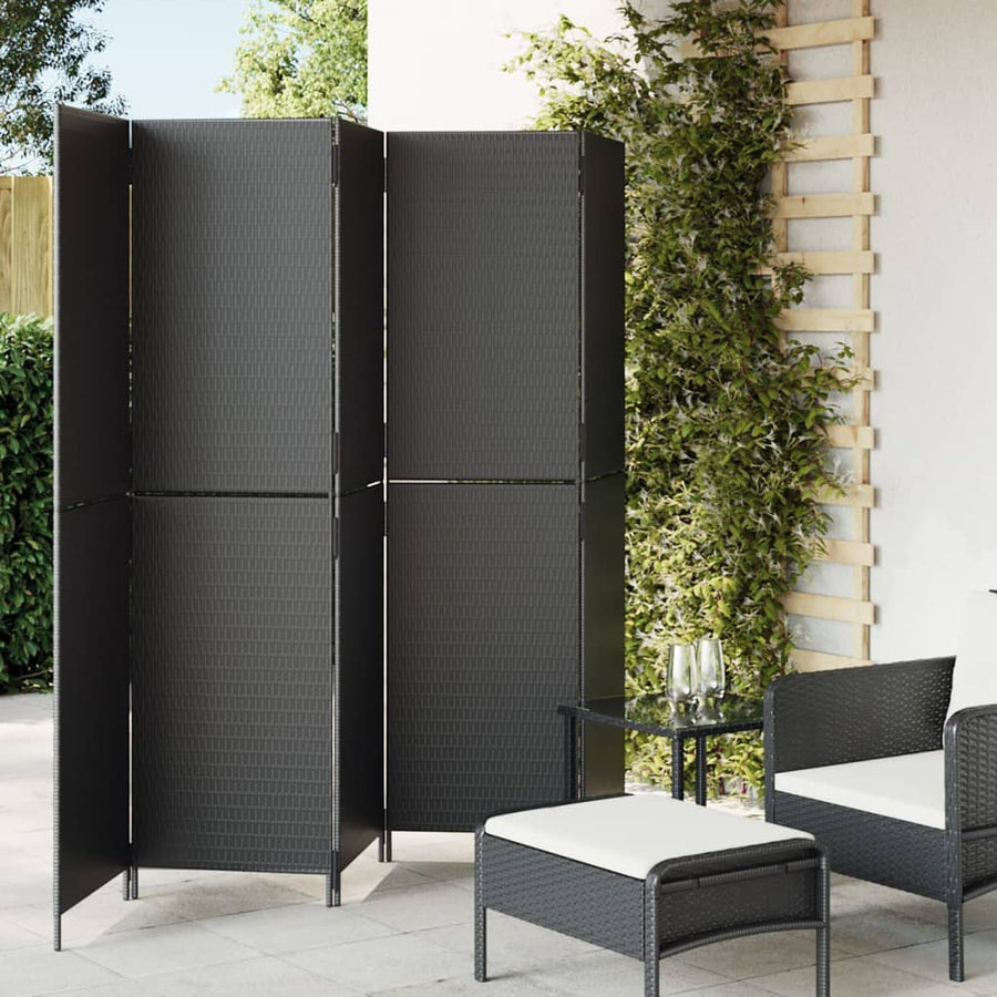 Kamerscherm 5 panelen poly rattan zwart 1 245 x 180 cm