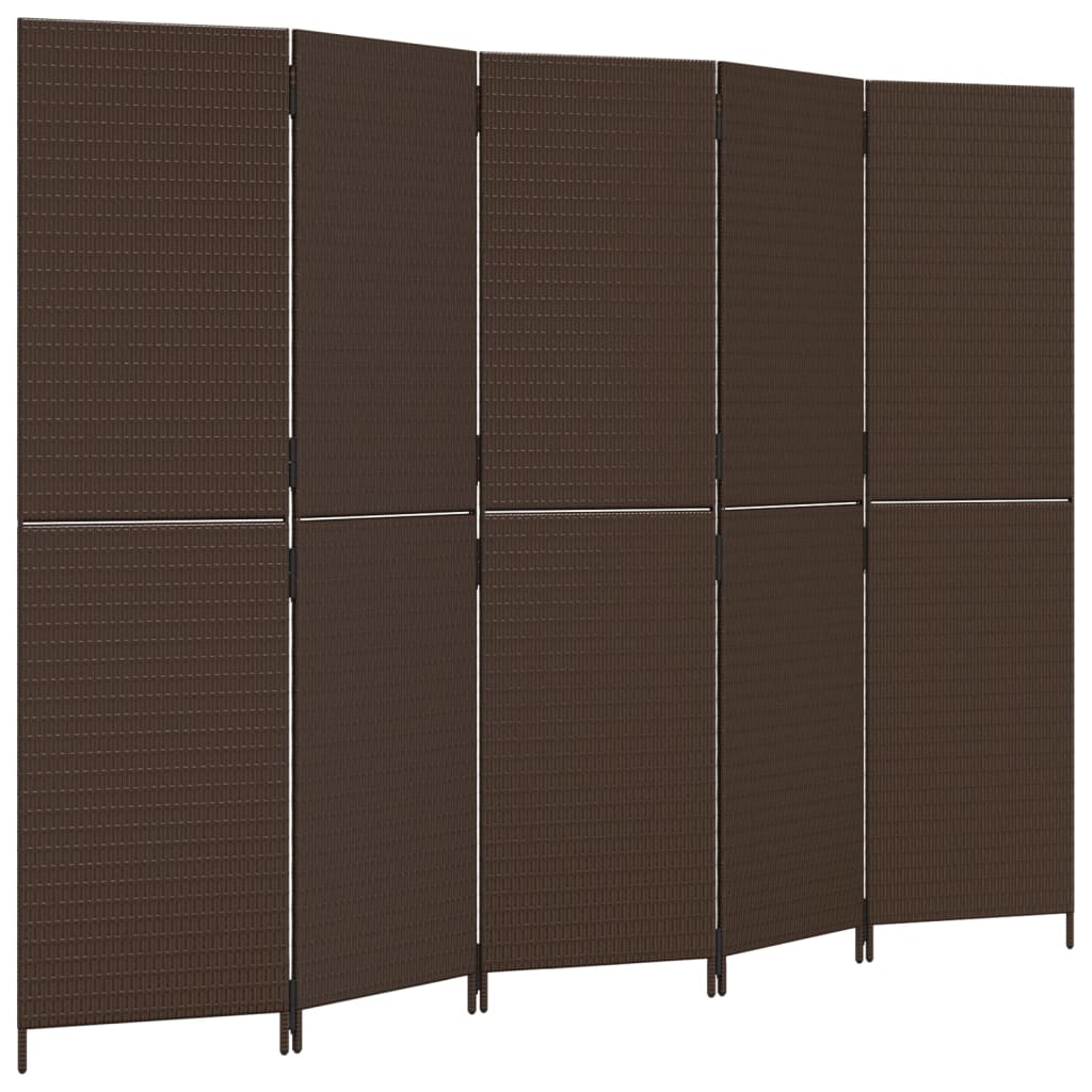 Kamerscherm 5 panelen poly rattan bruin 1 245 x 180 cm