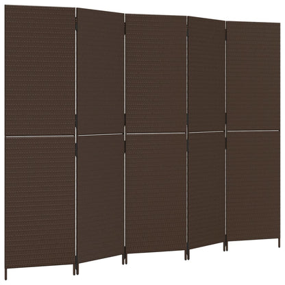 Kamerscherm 5 panelen poly rattan bruin 1 245 x 180 cm
