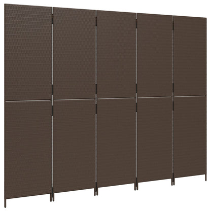 Kamerscherm 5 panelen poly rattan bruin 1 245 x 180 cm