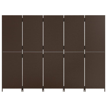 Kamerscherm 5 panelen poly rattan bruin 1 245 x 180 cm