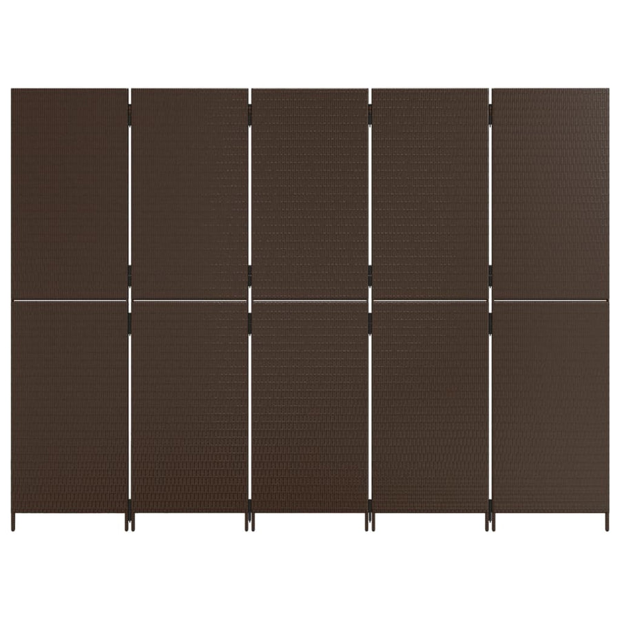Kamerscherm 5 panelen poly rattan bruin 1 245 x 180 cm
