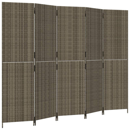 Kamerscherm 5 panelen poly rattan grijs 245 x 180 cm Dichtgeweven