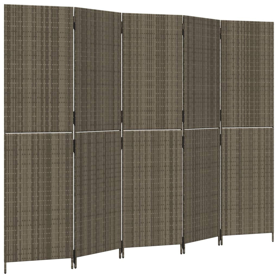 Kamerscherm 5 panelen poly rattan grijs 245 x 180 cm Dichtgeweven