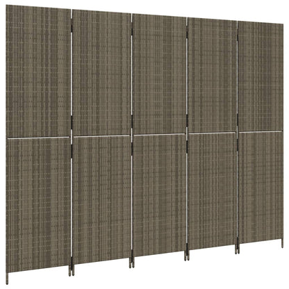 Kamerscherm 5 panelen poly rattan grijs 245 x 180 cm Dichtgeweven