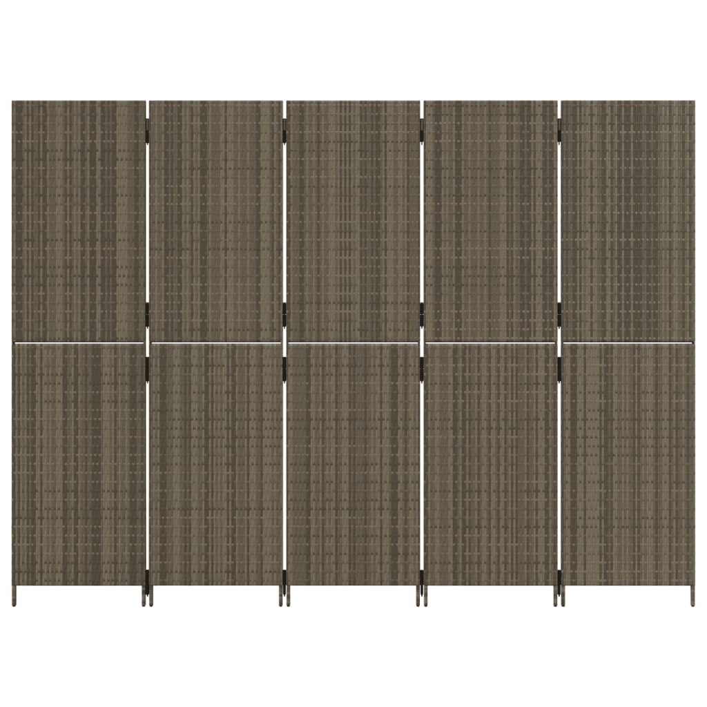 Kamerscherm 5 panelen poly rattan grijs 245 x 180 cm Dichtgeweven
