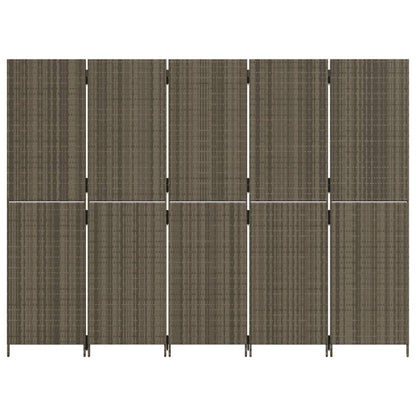 Kamerscherm 5 panelen poly rattan grijs 245 x 180 cm Dichtgeweven