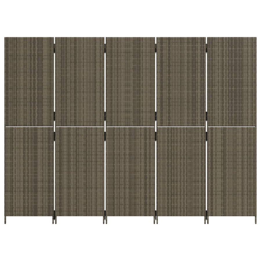 Kamerscherm 5 panelen poly rattan grijs 245 x 180 cm Dichtgeweven