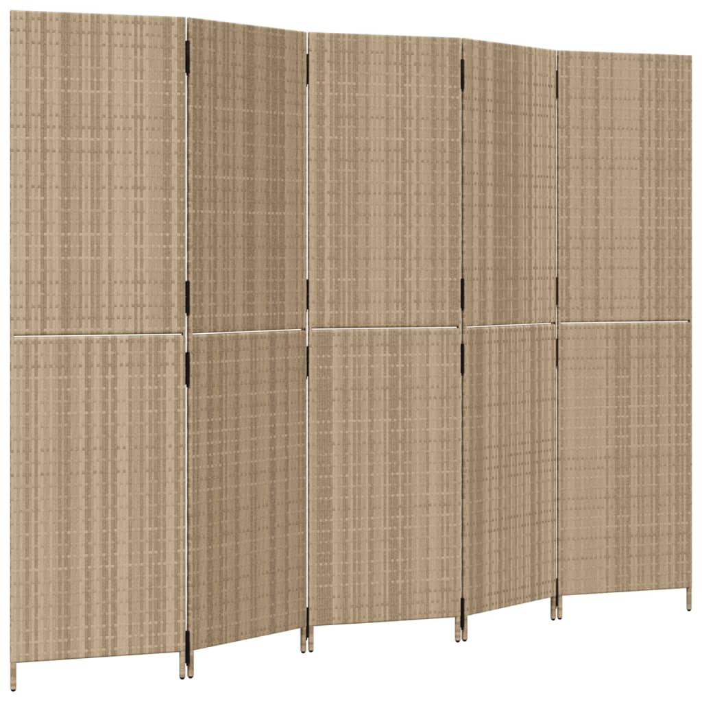 Kamerscherm 5 panelen poly rattan beige 245 x 180 cm Dichtgeweven