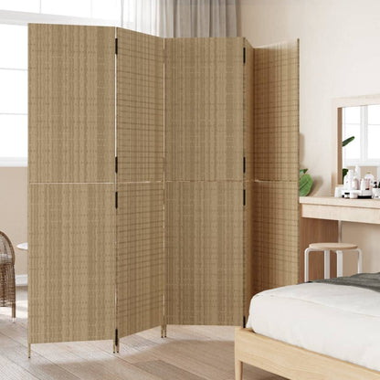 Kamerscherm 5 panelen poly rattan beige 245 x 180 cm Dichtgeweven