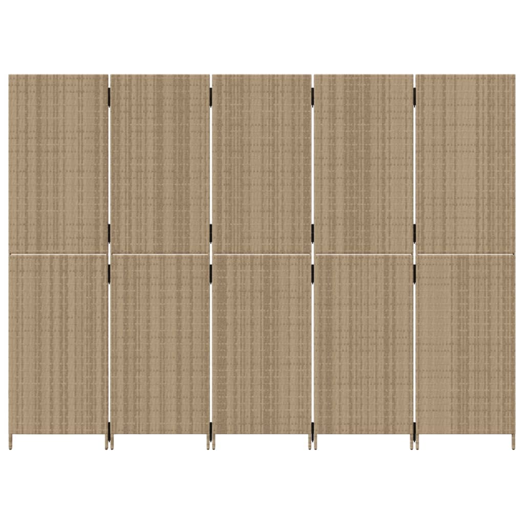 Kamerscherm 5 panelen poly rattan beige 245 x 180 cm Dichtgeweven