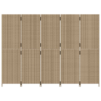 Kamerscherm 5 panelen poly rattan beige 245 x 180 cm Dichtgeweven