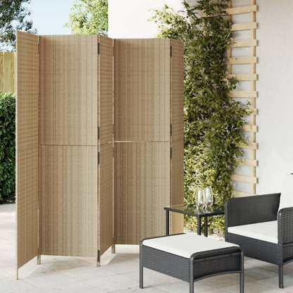 Kamerscherm 5 panelen poly rattan beige 245 x 180 cm Dichtgeweven