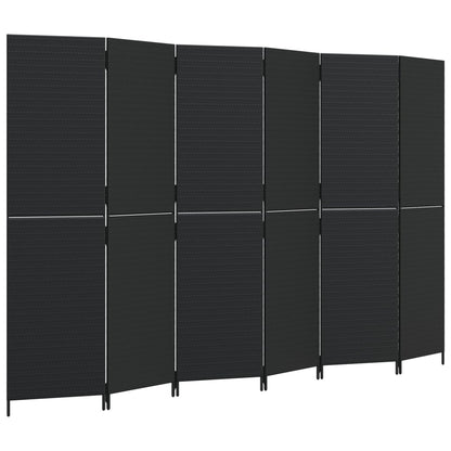 Kamerscherm 6 panelen poly rattan zwart 294 x 180 cm Dichtgeweven