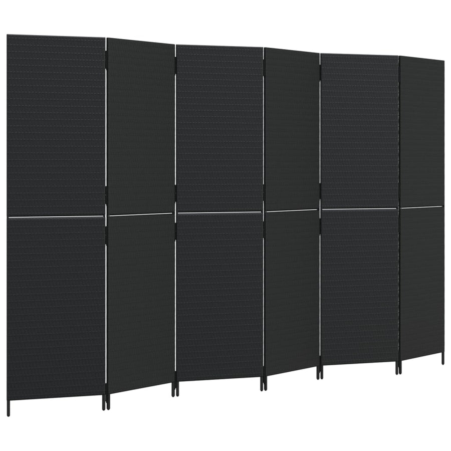 Kamerscherm 6 panelen poly rattan zwart 294 x 180 cm Dichtgeweven
