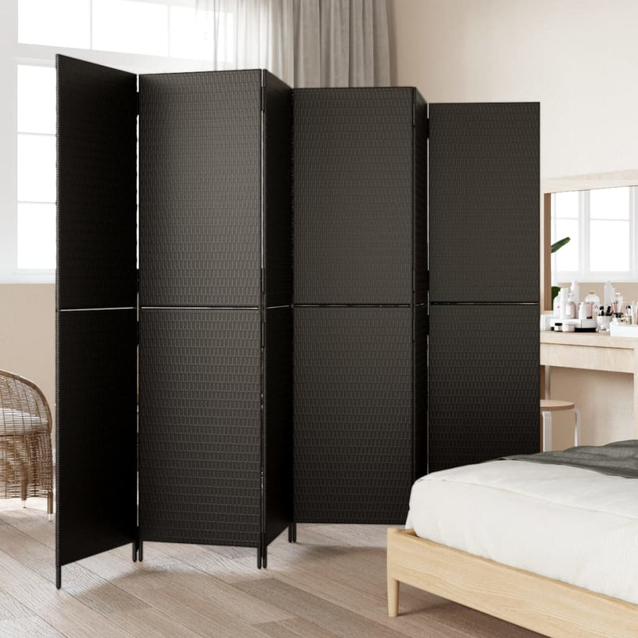 Kamerscherm 6 panelen poly rattan zwart 294 x 180 cm Dichtgeweven