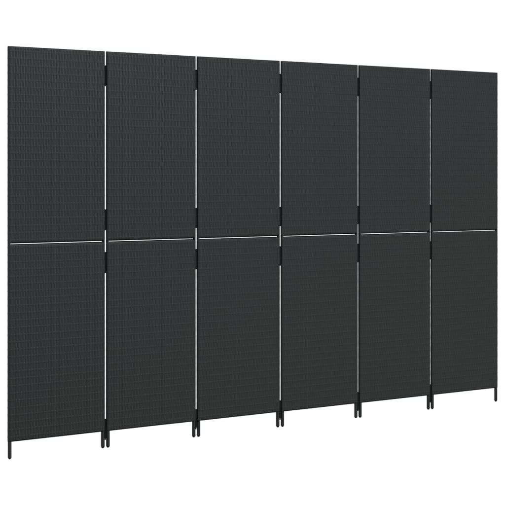 Kamerscherm 6 panelen poly rattan zwart 294 x 180 cm Dichtgeweven