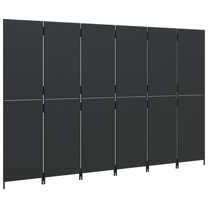 Kamerscherm 6 panelen poly rattan zwart 294 x 180 cm Dichtgeweven