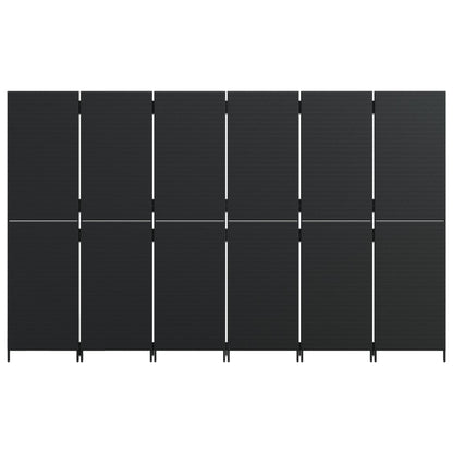 Kamerscherm 6 panelen poly rattan zwart 294 x 180 cm Dichtgeweven