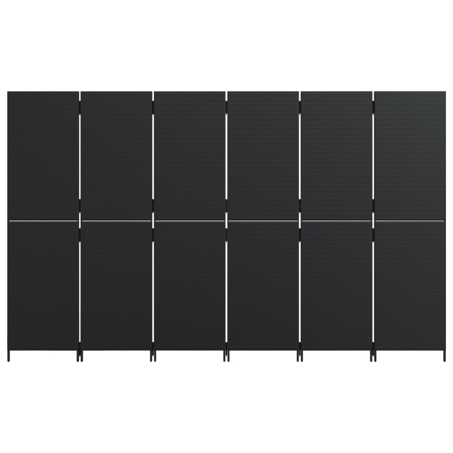 Kamerscherm 6 panelen poly rattan zwart 294 x 180 cm Dichtgeweven