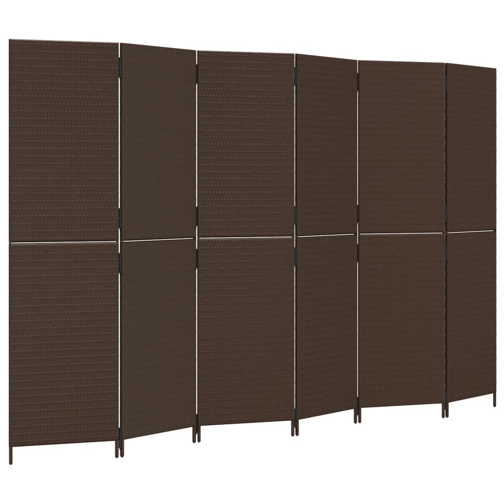 Kamerscherm 6 panelen poly rattan bruin 294 x 180 cm Dichtgeweven
