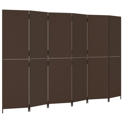 Kamerscherm 6 panelen poly rattan bruin 294 x 180 cm Dichtgeweven