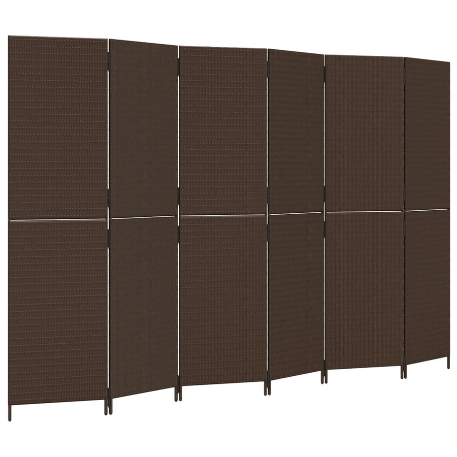 Kamerscherm 6 panelen poly rattan bruin 294 x 180 cm Dichtgeweven