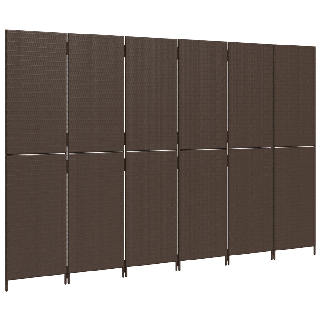 Kamerscherm 6 panelen poly rattan bruin 294 x 180 cm Dichtgeweven
