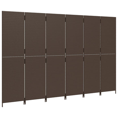 Kamerscherm 6 panelen poly rattan bruin 294 x 180 cm Dichtgeweven