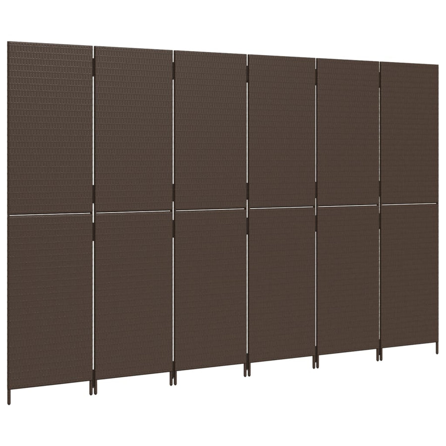 Kamerscherm 6 panelen poly rattan bruin 294 x 180 cm Dichtgeweven