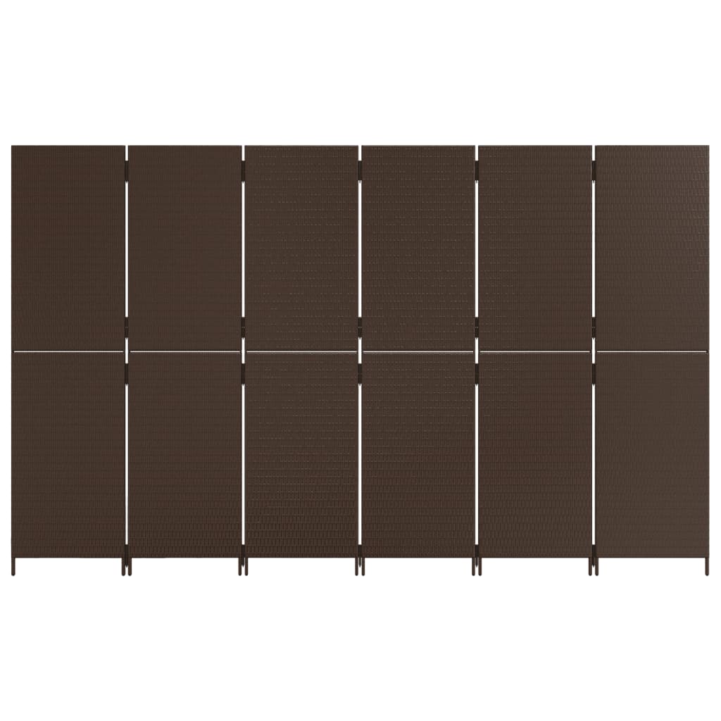 Kamerscherm 6 panelen poly rattan bruin 294 x 180 cm Dichtgeweven