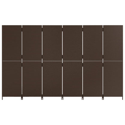 Kamerscherm 6 panelen poly rattan bruin 294 x 180 cm Dichtgeweven