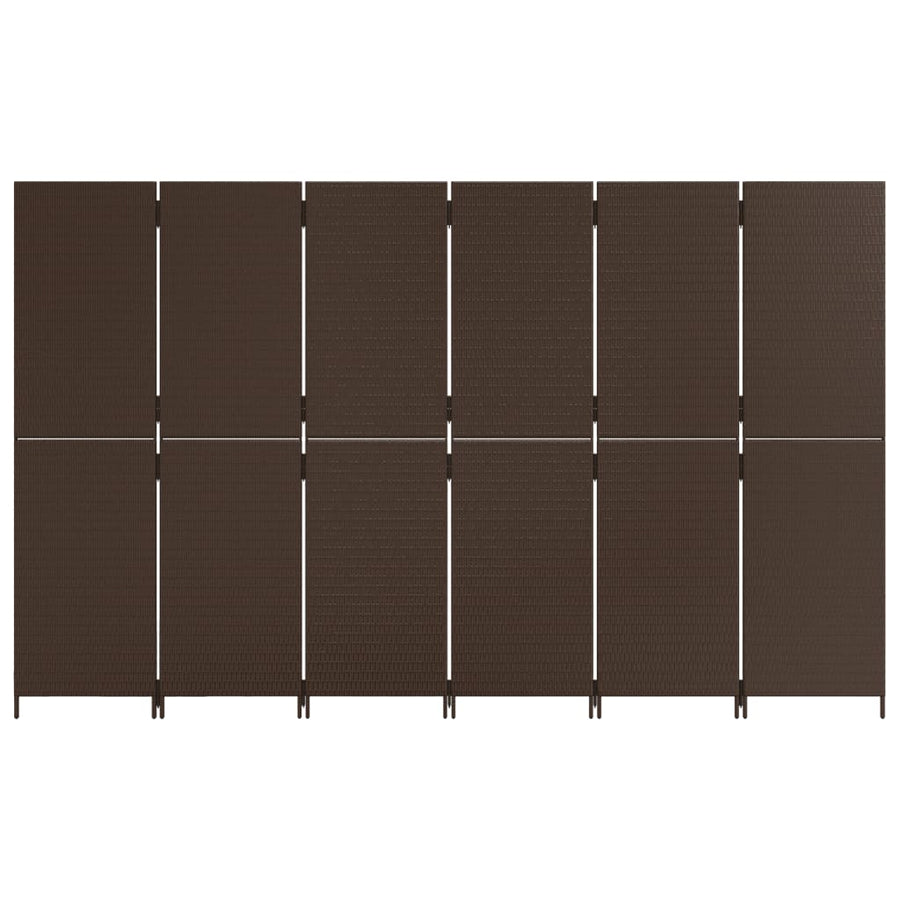 Kamerscherm 6 panelen poly rattan bruin 294 x 180 cm Dichtgeweven