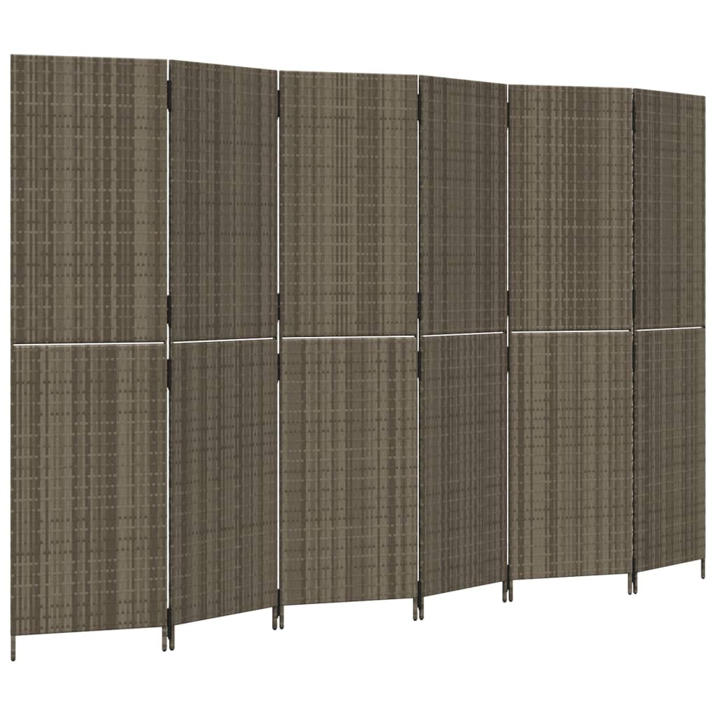 Kamerscherm 6 panelen poly rattan grijs 1 294 x 180 cm