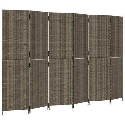 Kamerscherm 6 panelen poly rattan grijs 1 294 x 180 cm