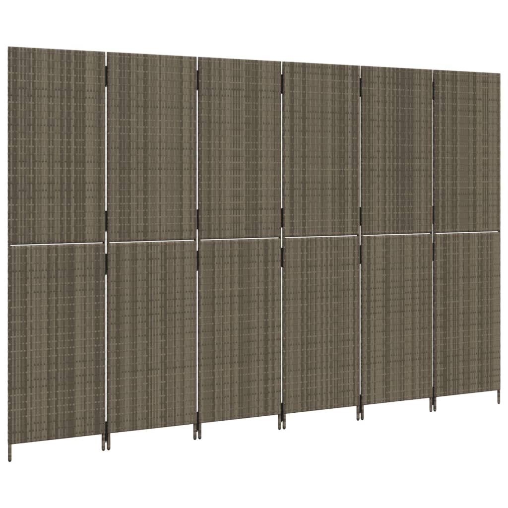 Kamerscherm 6 panelen poly rattan grijs 1 294 x 180 cm