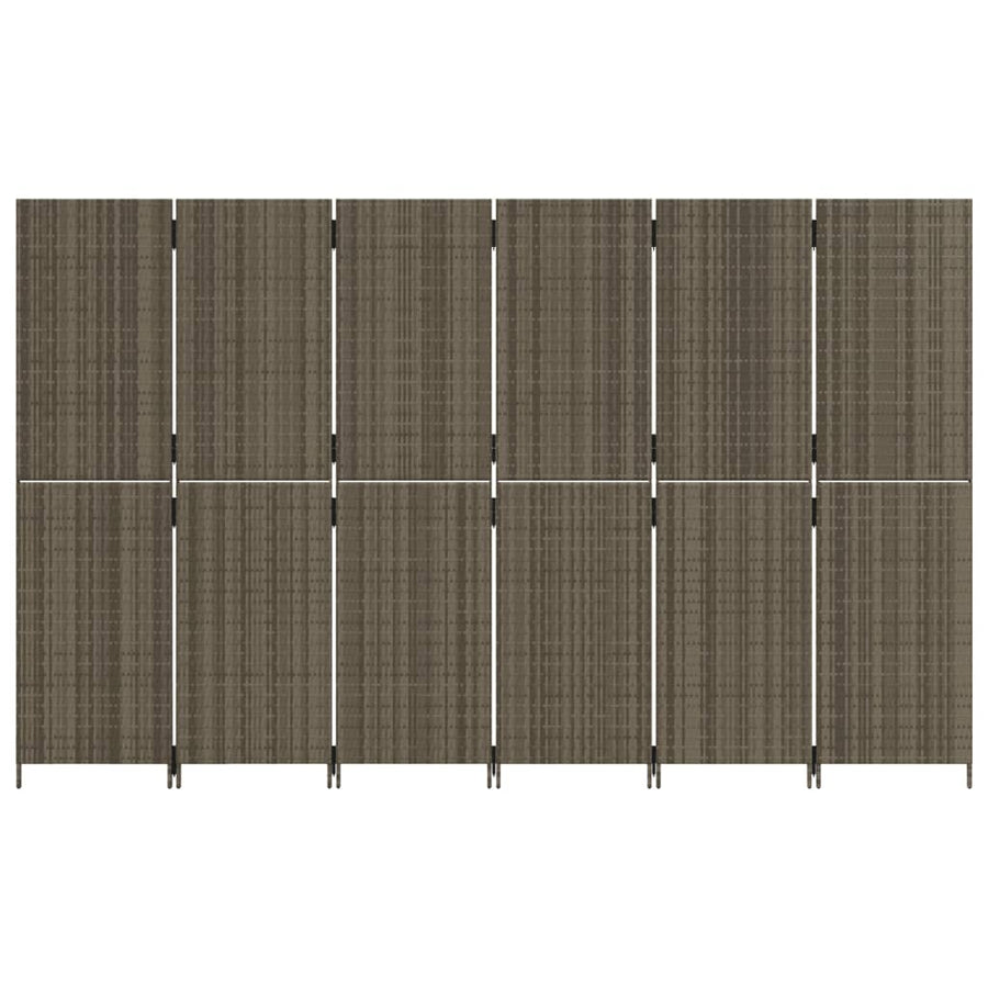 Kamerscherm 6 panelen poly rattan grijs 1 294 x 180 cm
