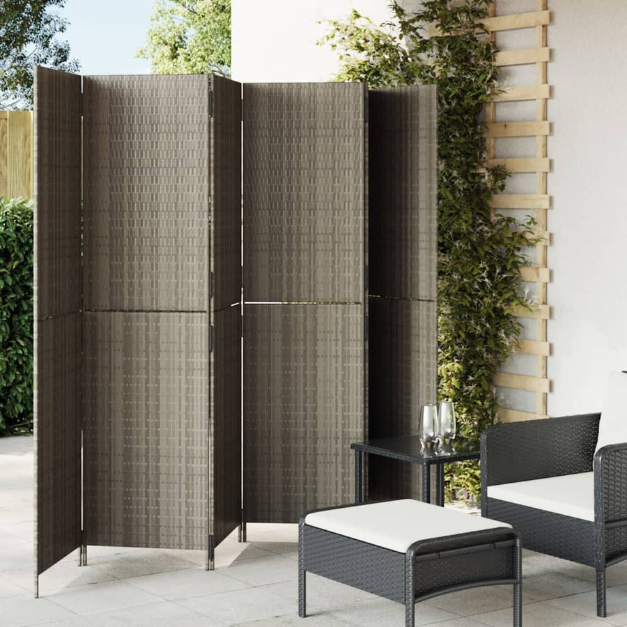 Kamerscherm 6 panelen poly rattan grijs 1 294 x 180 cm