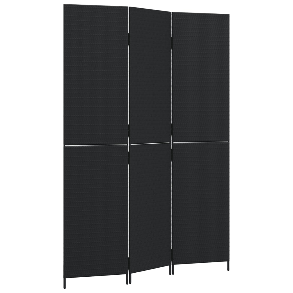 Kamerscherm 3 Panelen Poly Rattan Zwart 1