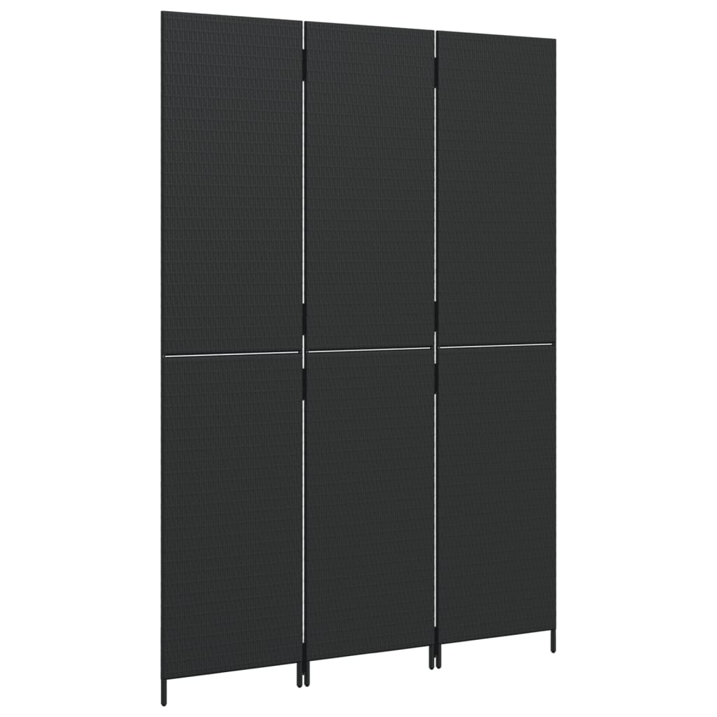 Kamerscherm 3 Panelen Poly Rattan Zwart 1