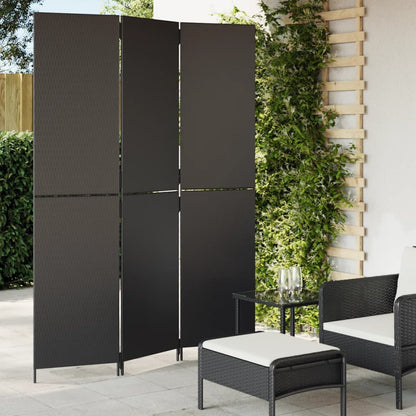 Kamerscherm 3 Panelen Poly Rattan Zwart 1