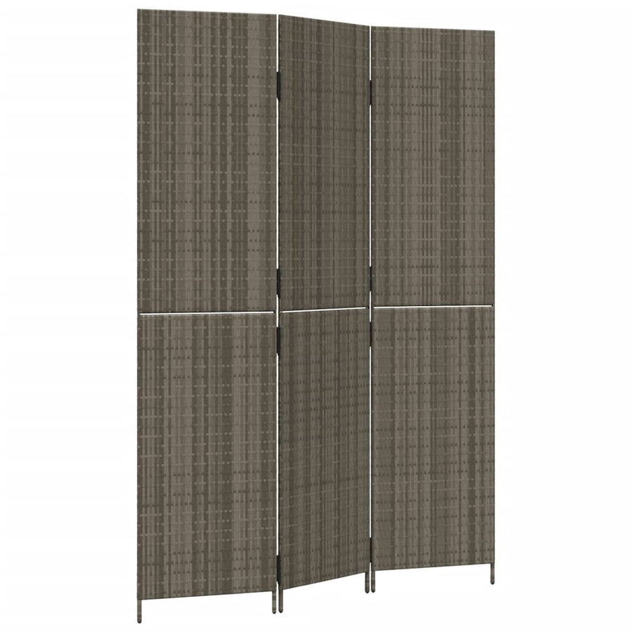 Kamerscherm 3 Panelen Poly Rattan Grijs 1