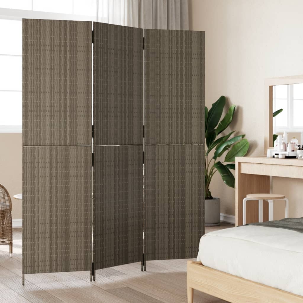 Kamerscherm 3 Panelen Poly Rattan Grijs 1