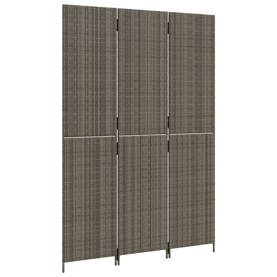 Kamerscherm 3 Panelen Poly Rattan Grijs 1