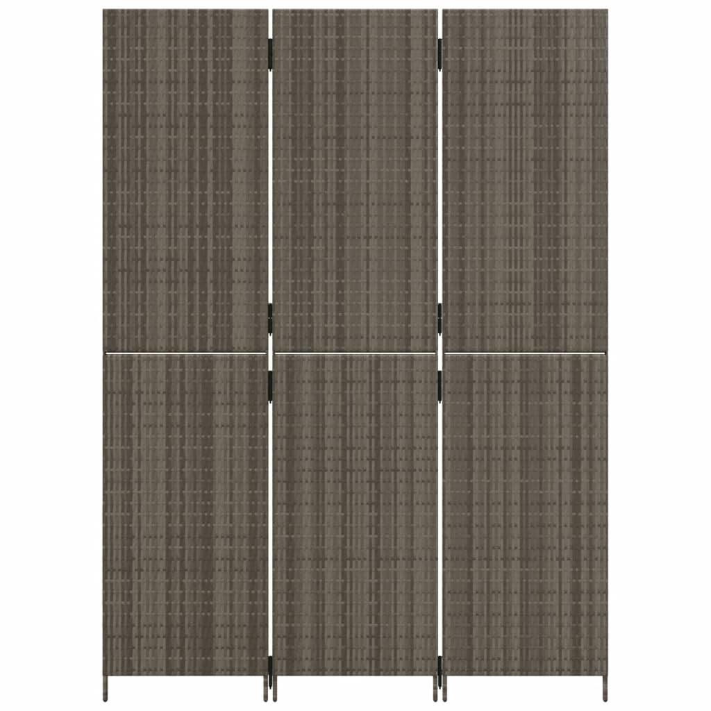 Kamerscherm 3 Panelen Poly Rattan Grijs 1