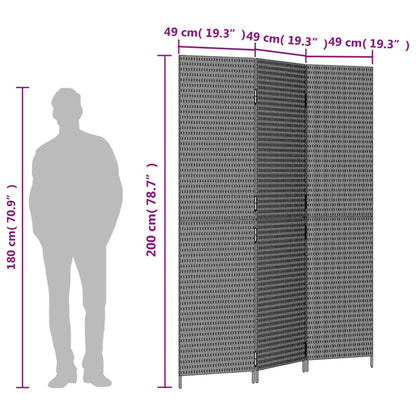 Kamerscherm 3 Panelen Poly Rattan Grijs 1