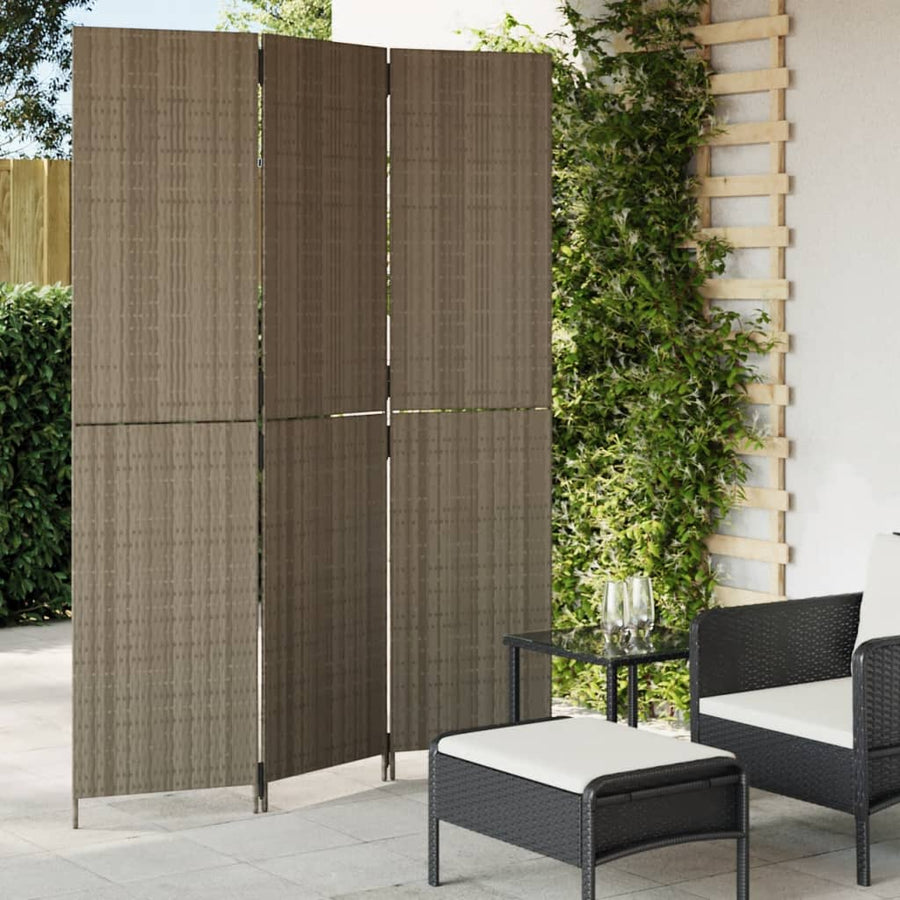 Kamerscherm 3 Panelen Poly Rattan Grijs 1