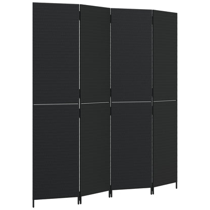 Kamerscherm 4 panelen poly rattan zwart