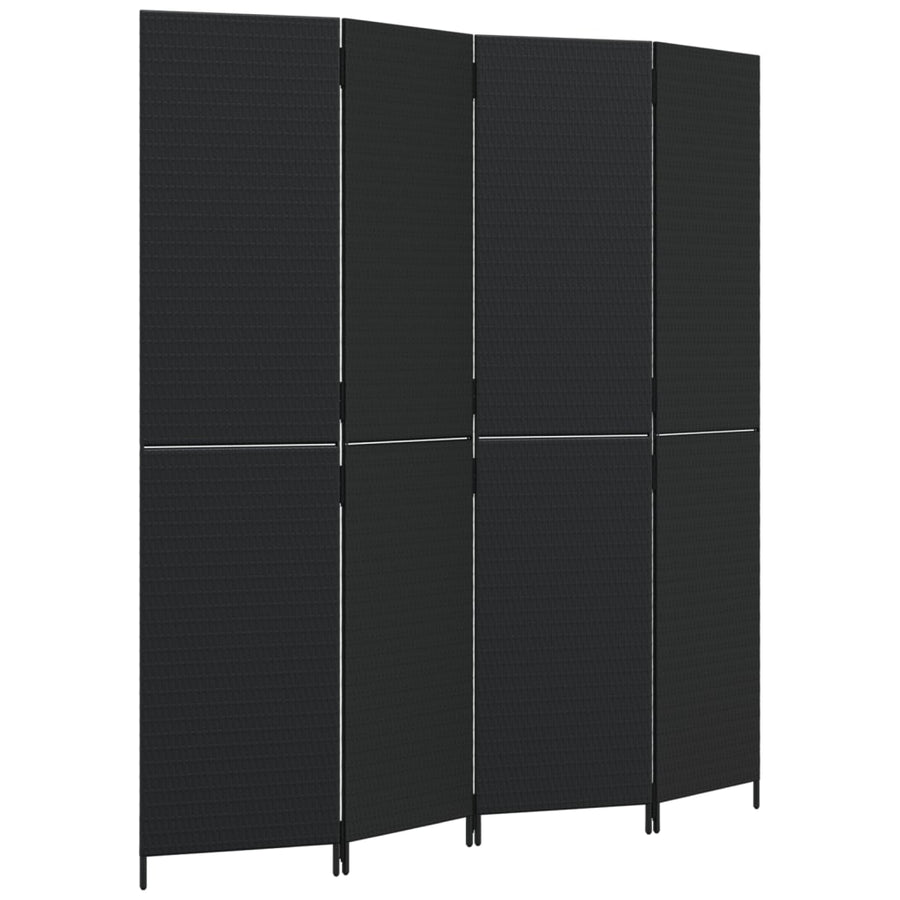 Kamerscherm 4 panelen poly rattan zwart