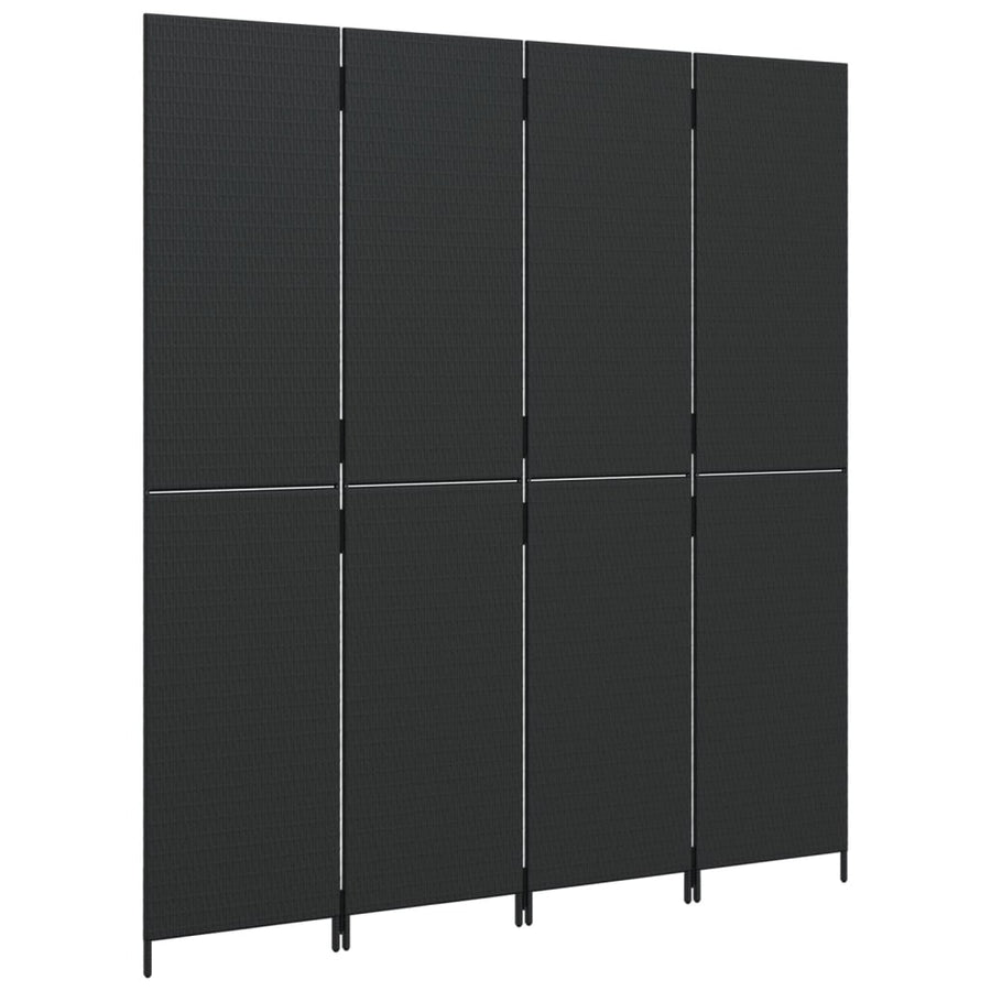 Kamerscherm 4 panelen poly rattan zwart